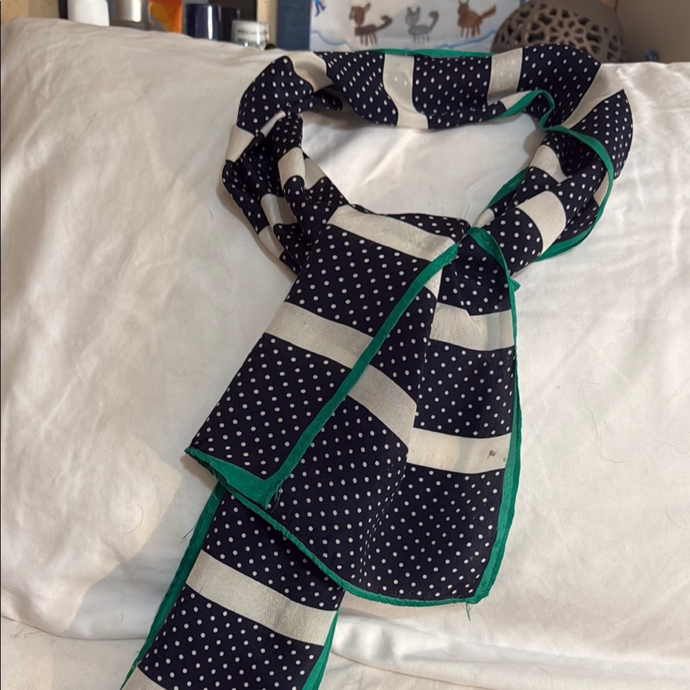 Polka Dot and Stripe Scarf with Green Trim - Picture 3 of 5